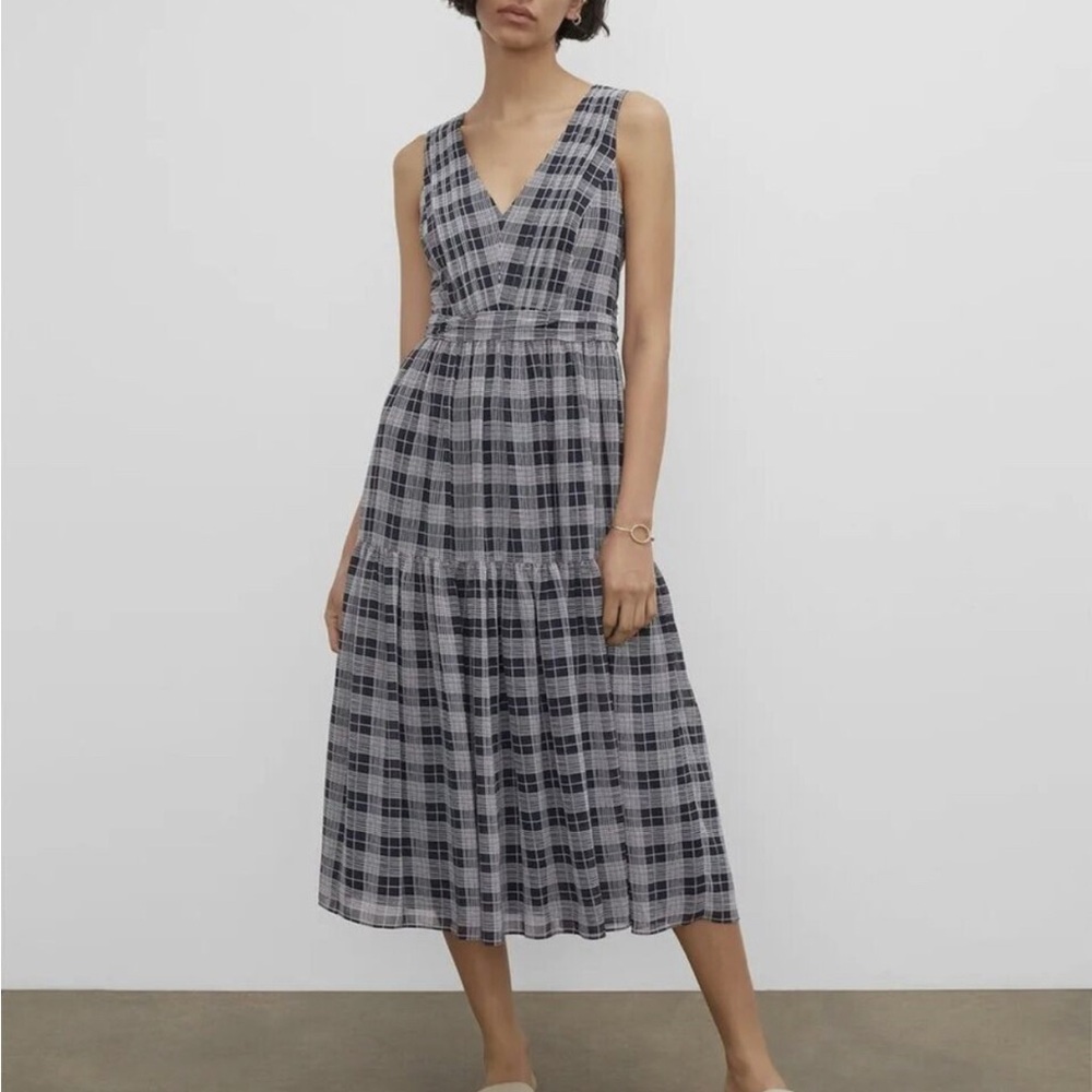 Club Monaco Blue, Pink, And Blue White Checkered Pleated Midi Sundress